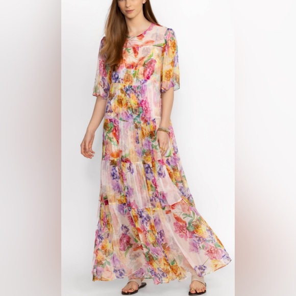 Johnny Was Dresses & Skirts - Johnny Was / New!! Fionna Floral Silk Maxi Dress / Boho Elegant Summer Dress